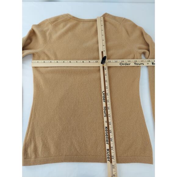 Pure Collection 100% Cashmere V Neck Sweater Tan Camel UK 10 US 4/6 Small - Picture 10 of 11